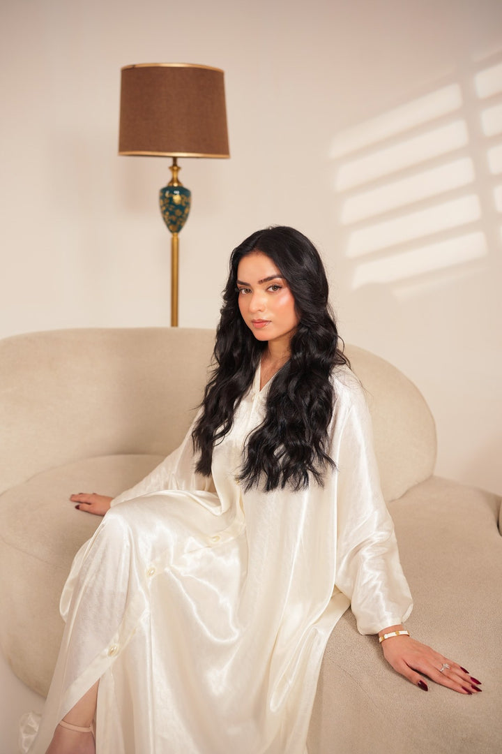 White Embossed Abaya