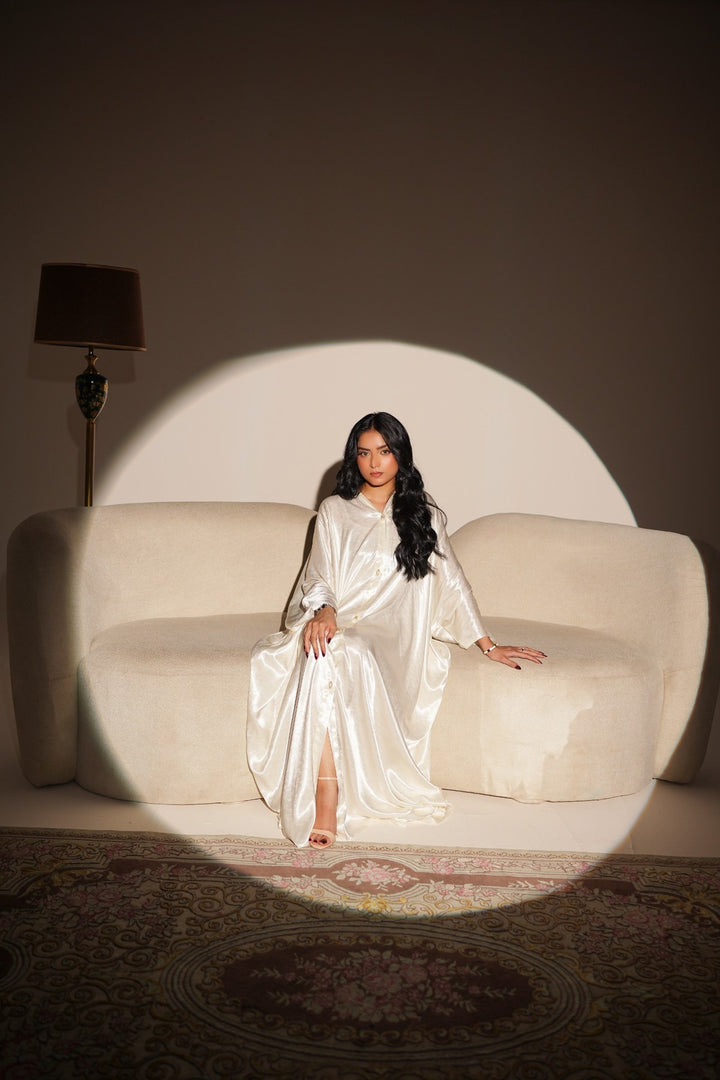 White Embossed Abaya