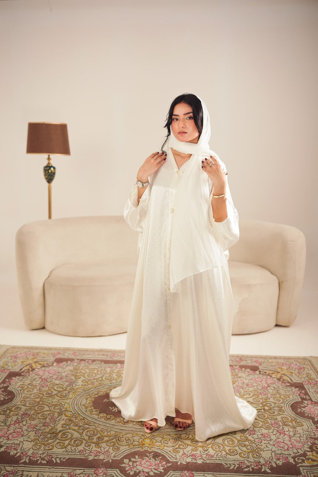 White Embossed Abaya