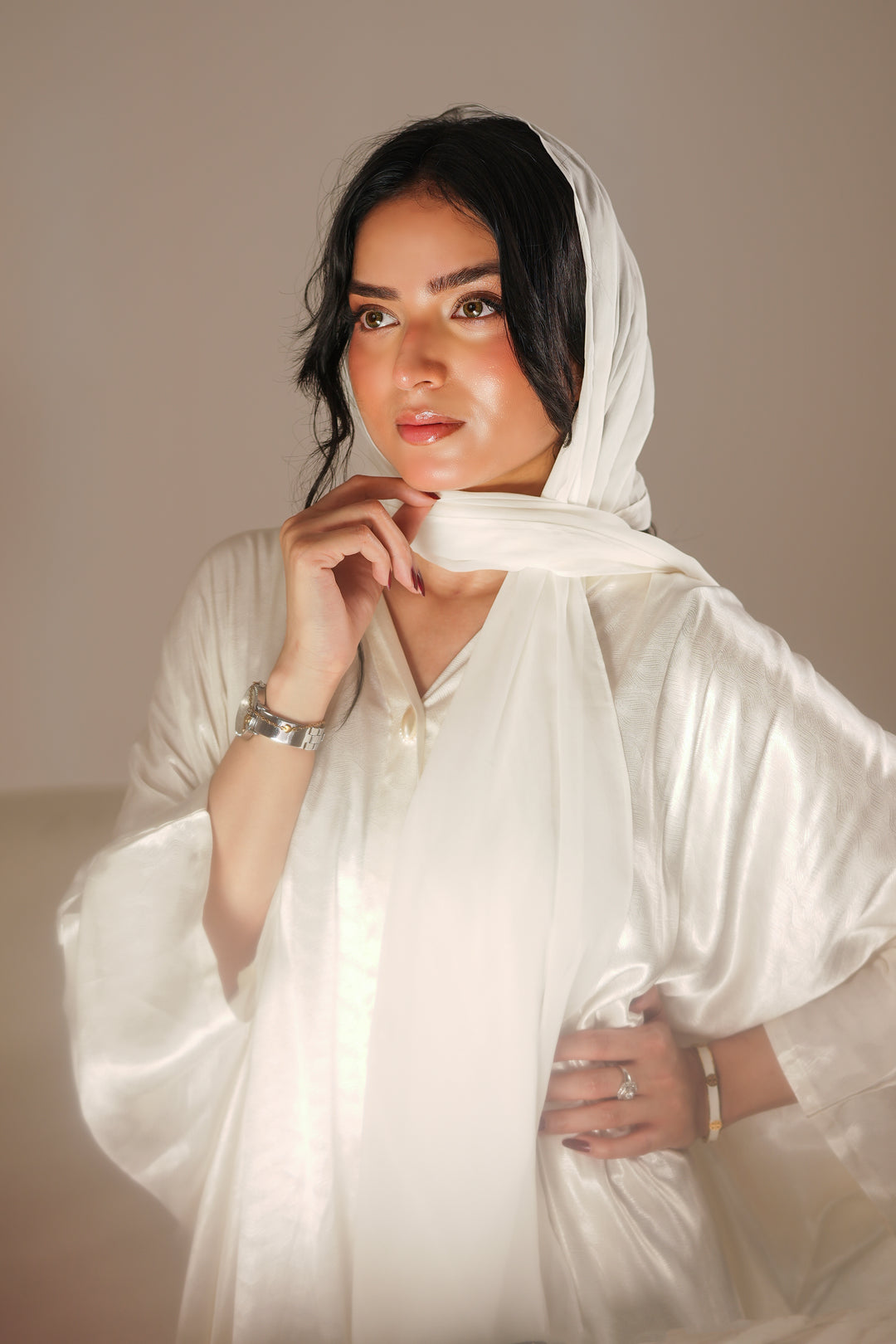 White Embossed Abaya