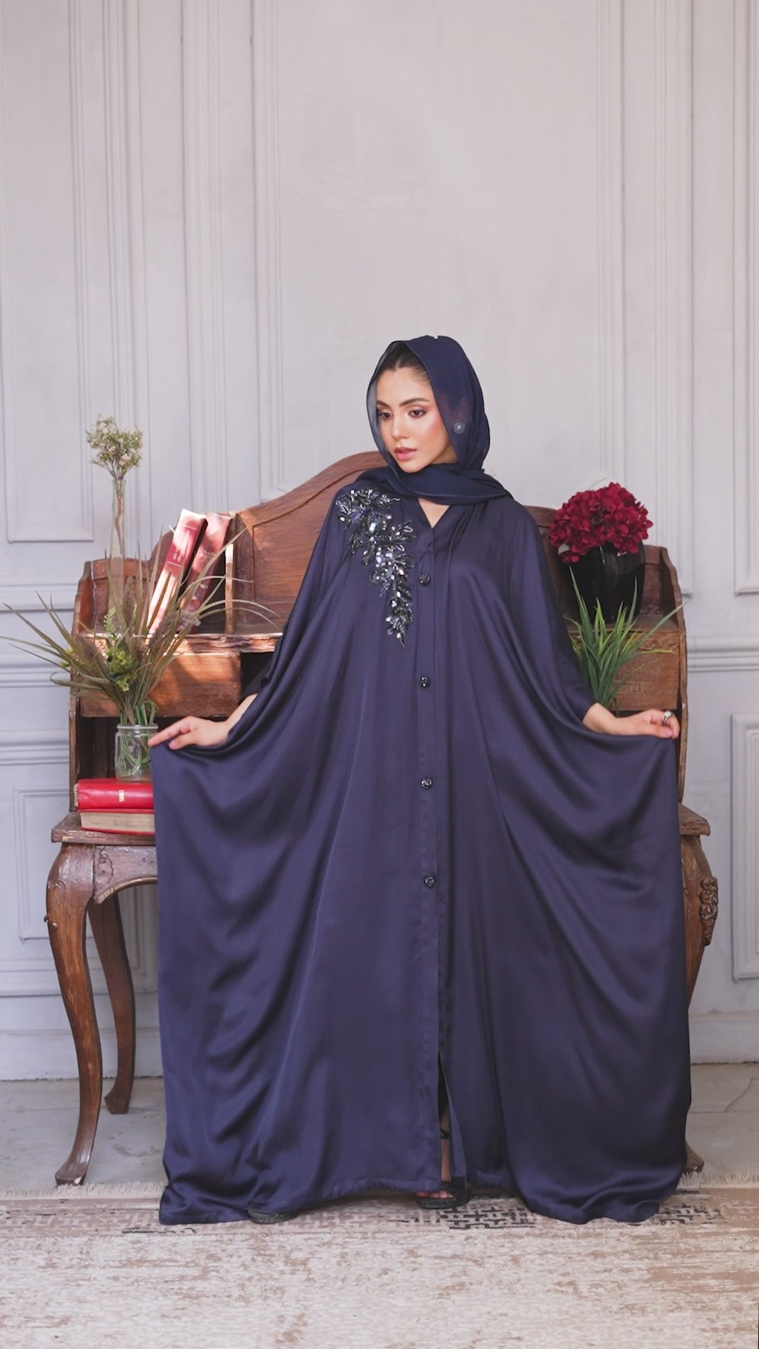 Navy Embellished Abaya